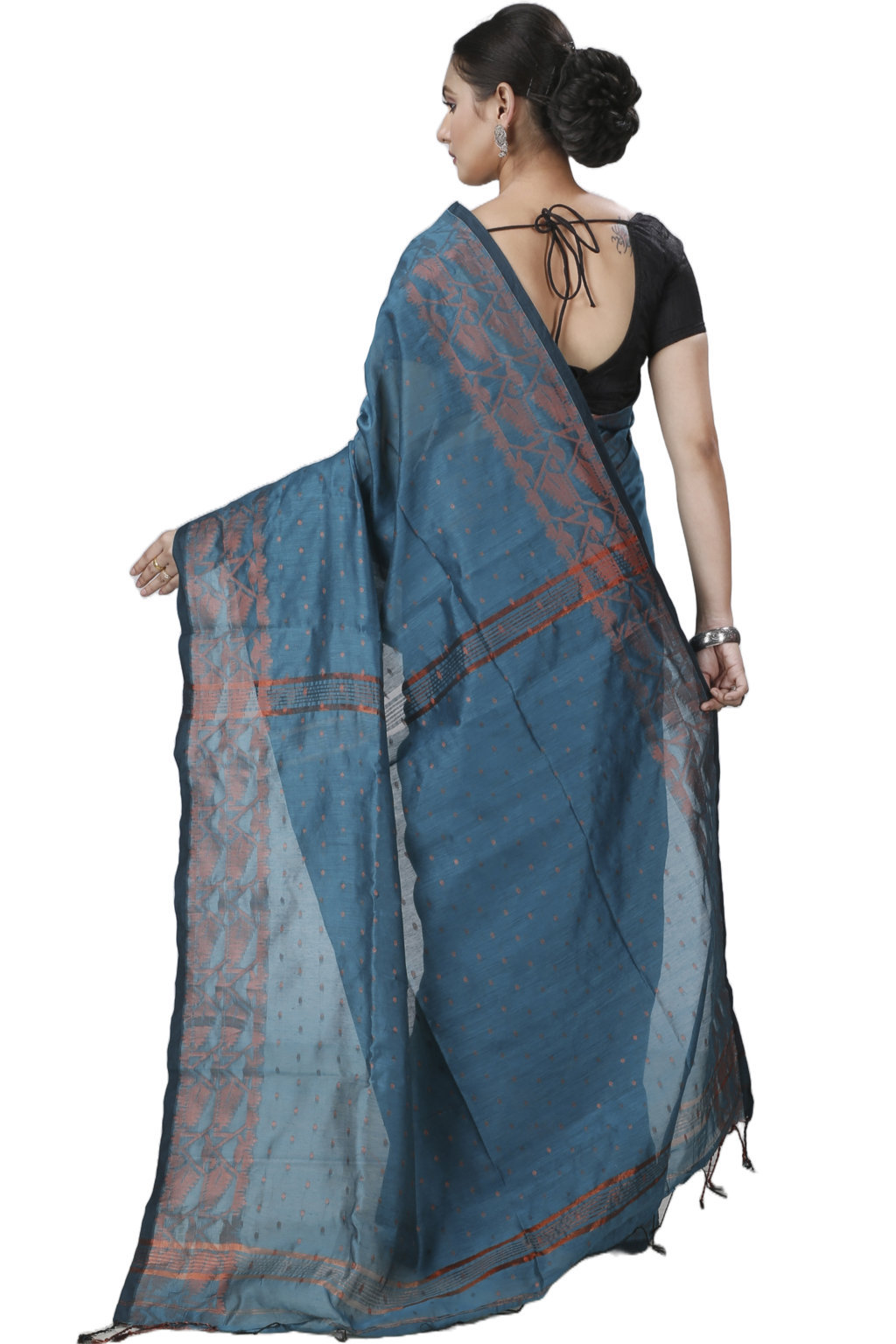 Botel Green Blended Cotton Temo Hand Loom Saree (1265)